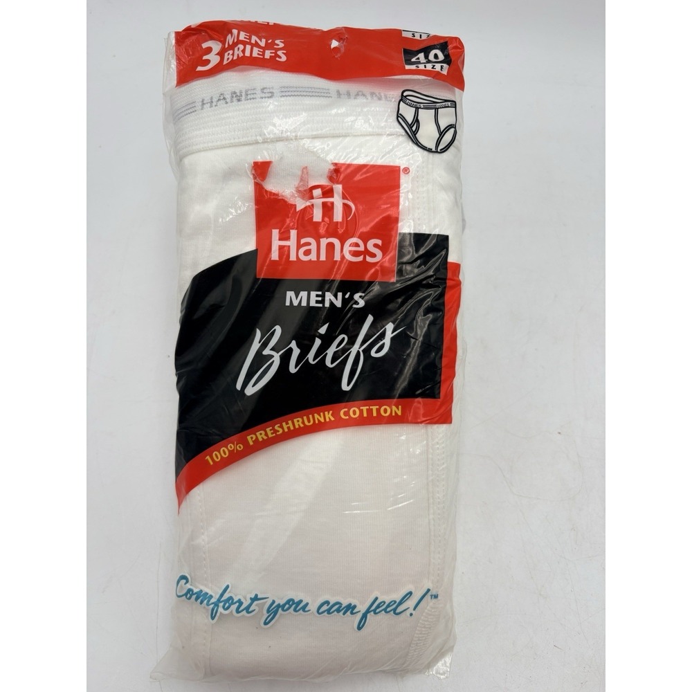 Men's Vintage 1997 Size 40‎ Hanes 100% Cotton Underwear Briefs Pack Of 3